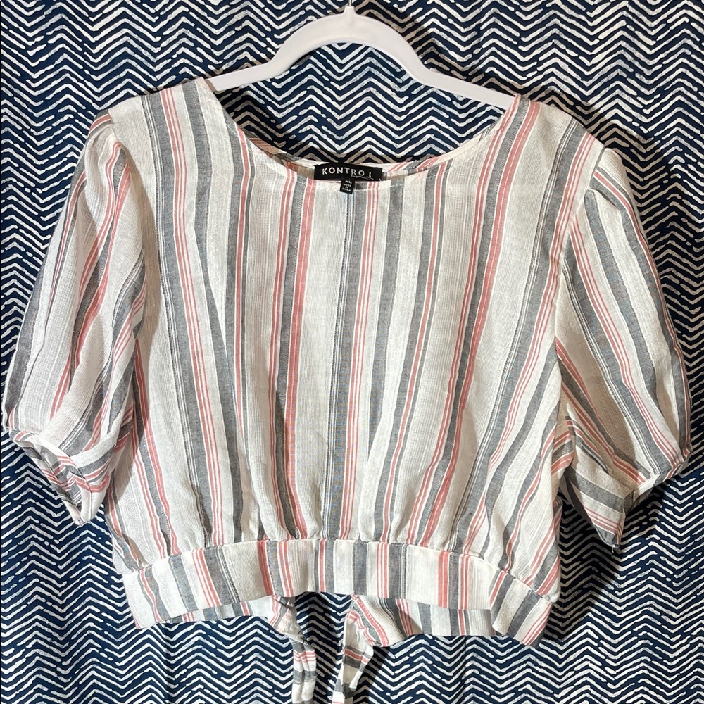 Kontrol Striped Women's Blouse - Red, Black, and White 100% Cotton